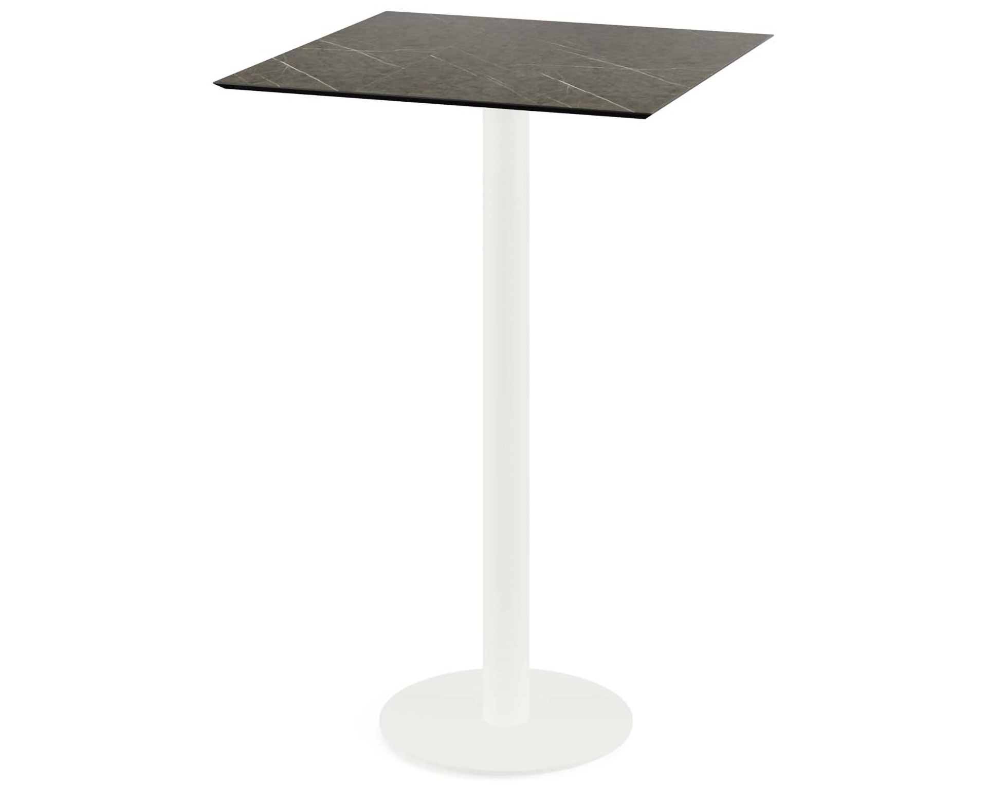 Urban Stehtisch weißer Sockel Midnight Marble HPL Tischplatte 70x70cm