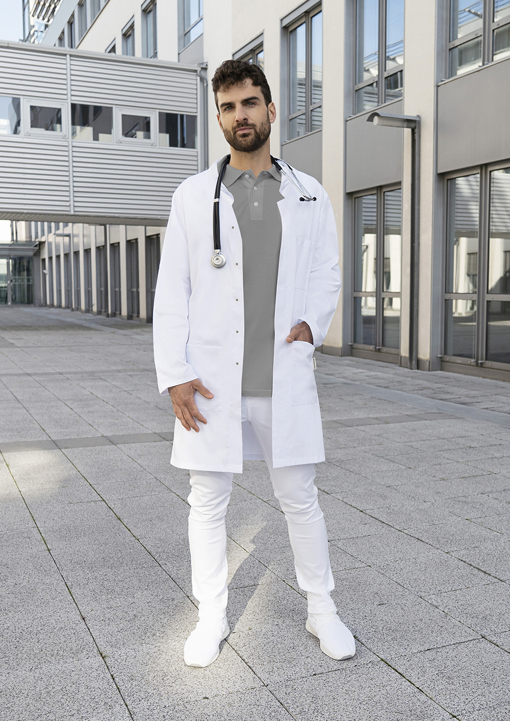 Blouse médicale et de laboratoire Modern-Shape pour homme avec col montant - Blanc - 44