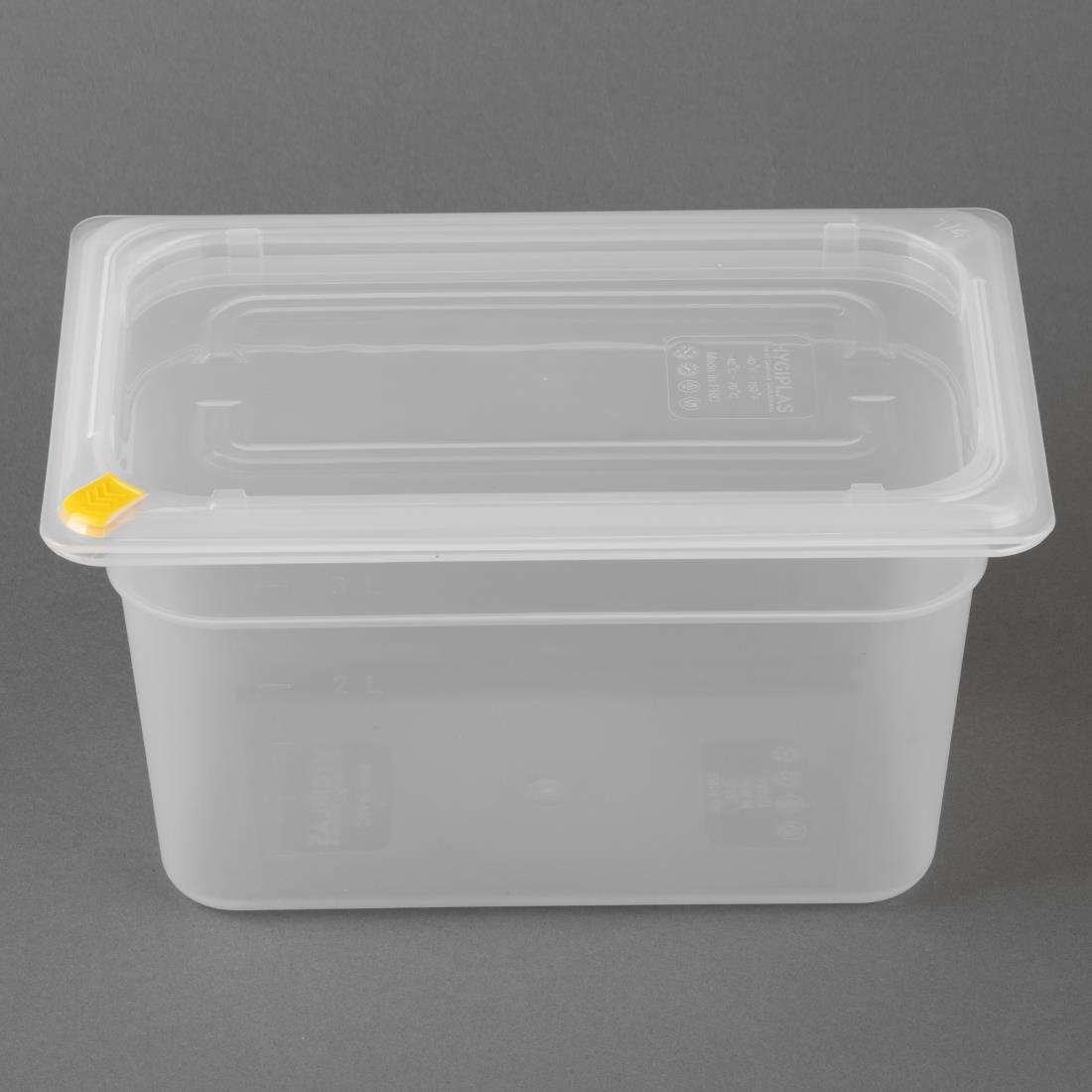 Bacs PP Hygiplas Click GN 1/4 avec couvercles et 7 clips de couleur 150mm 3,7L (lot de 4)