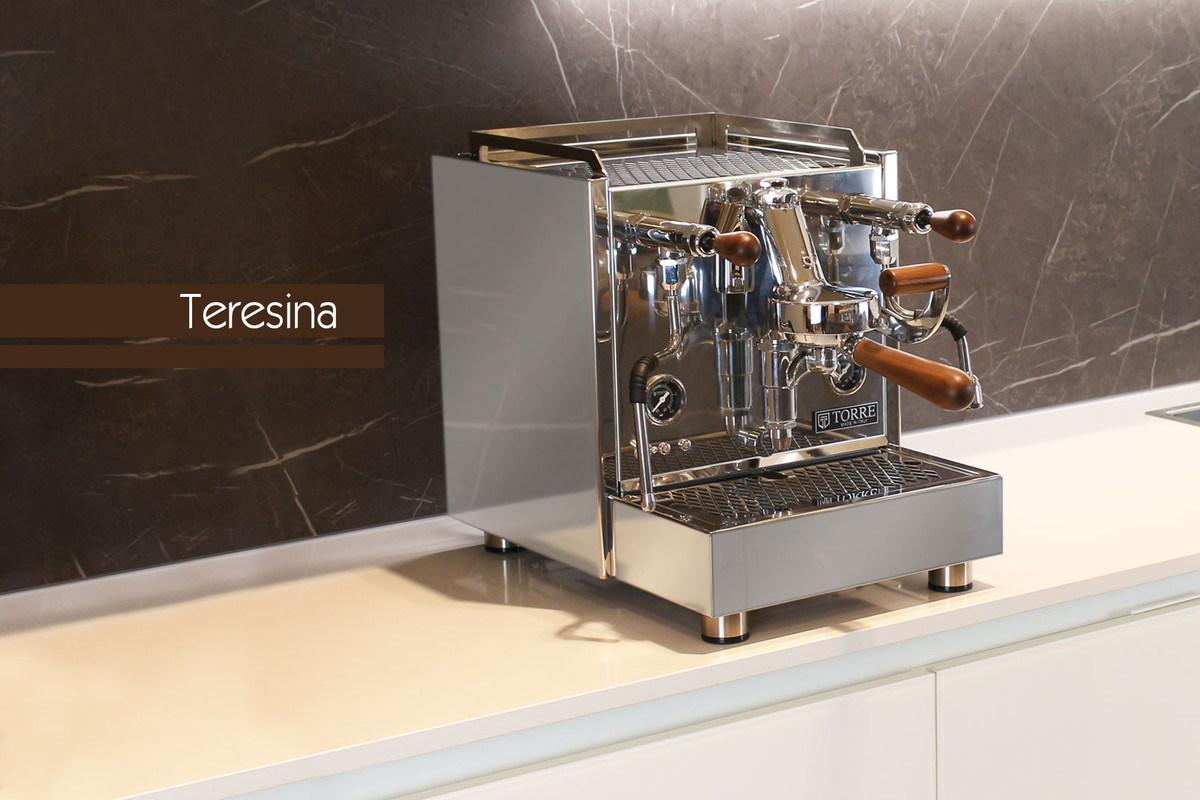 Machine à espresso en acier inoxydable Torre Teresina - poignées en bois
