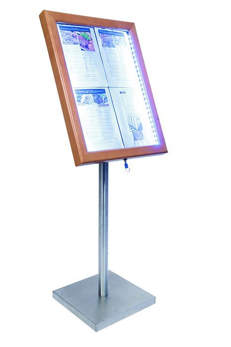 Vitrine d'Affichage Menus 4x A4 - LED - Couleur Teck | PIED VENDU SEPAREMENT Vitrine d'Affichage Menus 4x A4 - LED - Couleur Teck | PIED VENDU SEPAREMENT