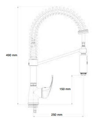 Handdouche MINI - verchroomd - Flexibele aansluitingen - Koude/Warme Kraan - (H)490 mm