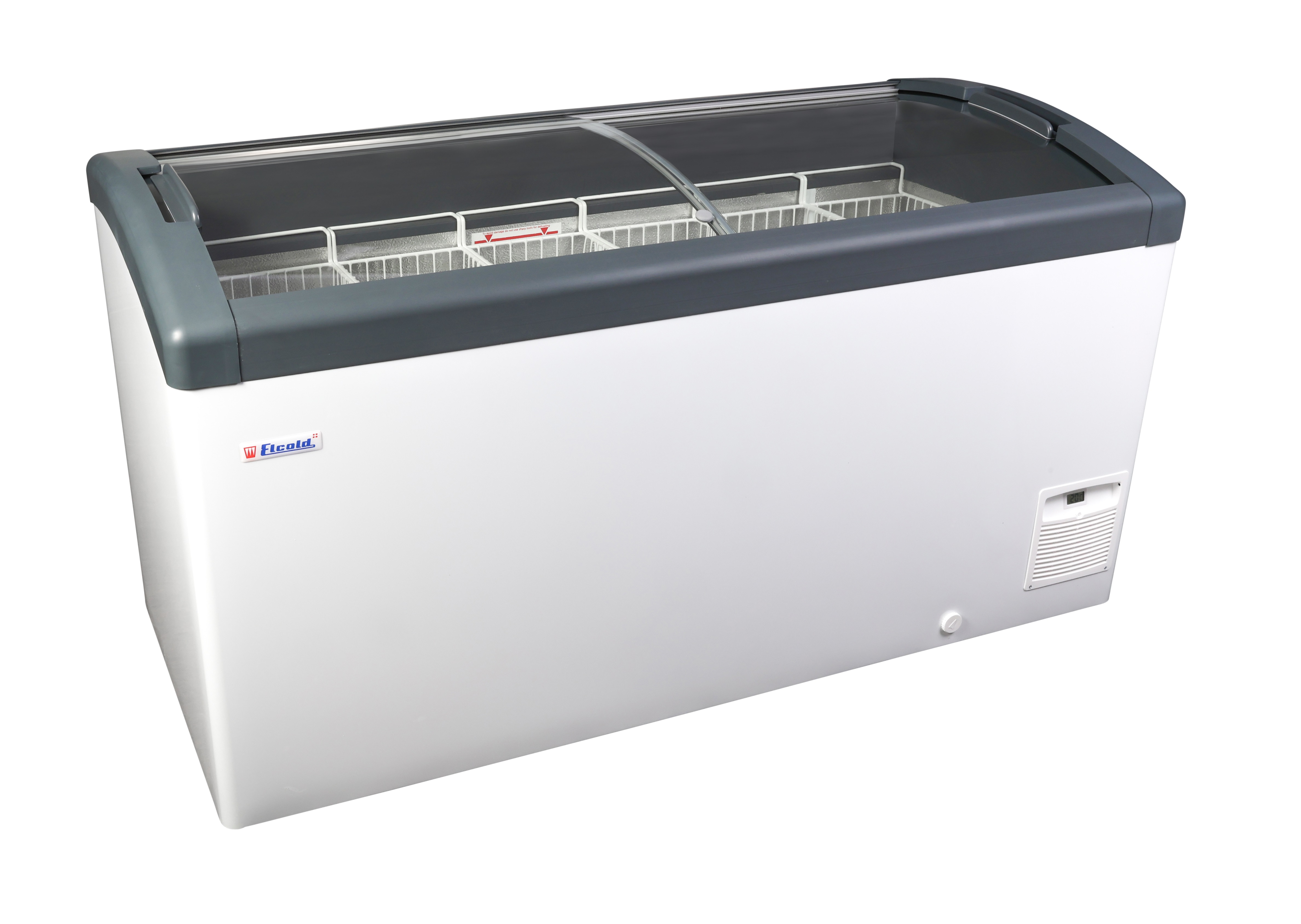 Vrieskist met Gebogen Glazen Schuifruiten - Elcold FOCUS 151 GREY - 418 Liter - 150,4x65x(h)85 cm