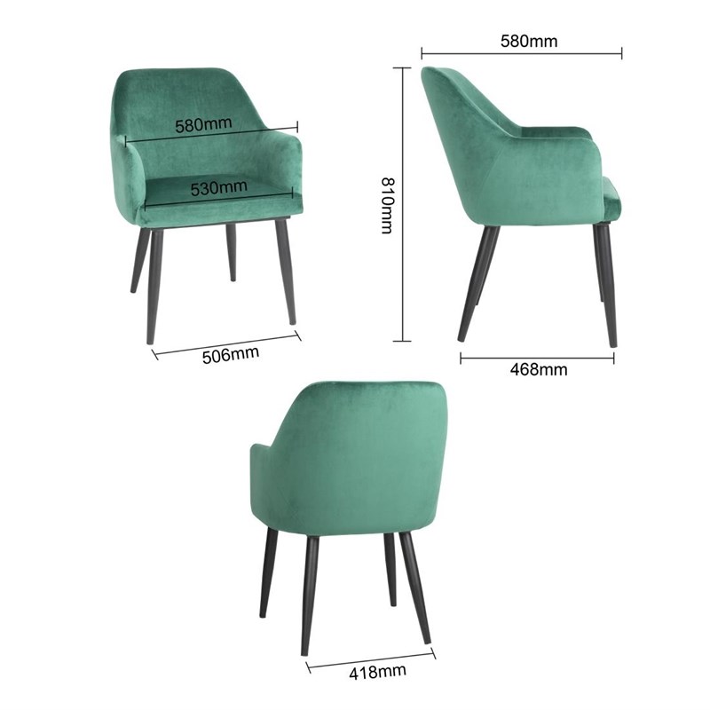 Bolero Lia Velvet Stoel Donkergroen - Set 2 Stuks 