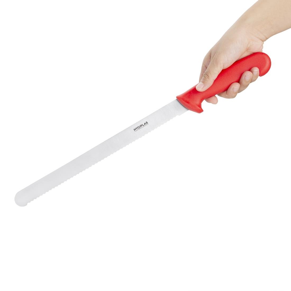 Couteau à génoise dentelé Hygiplas rouge 30,5cm