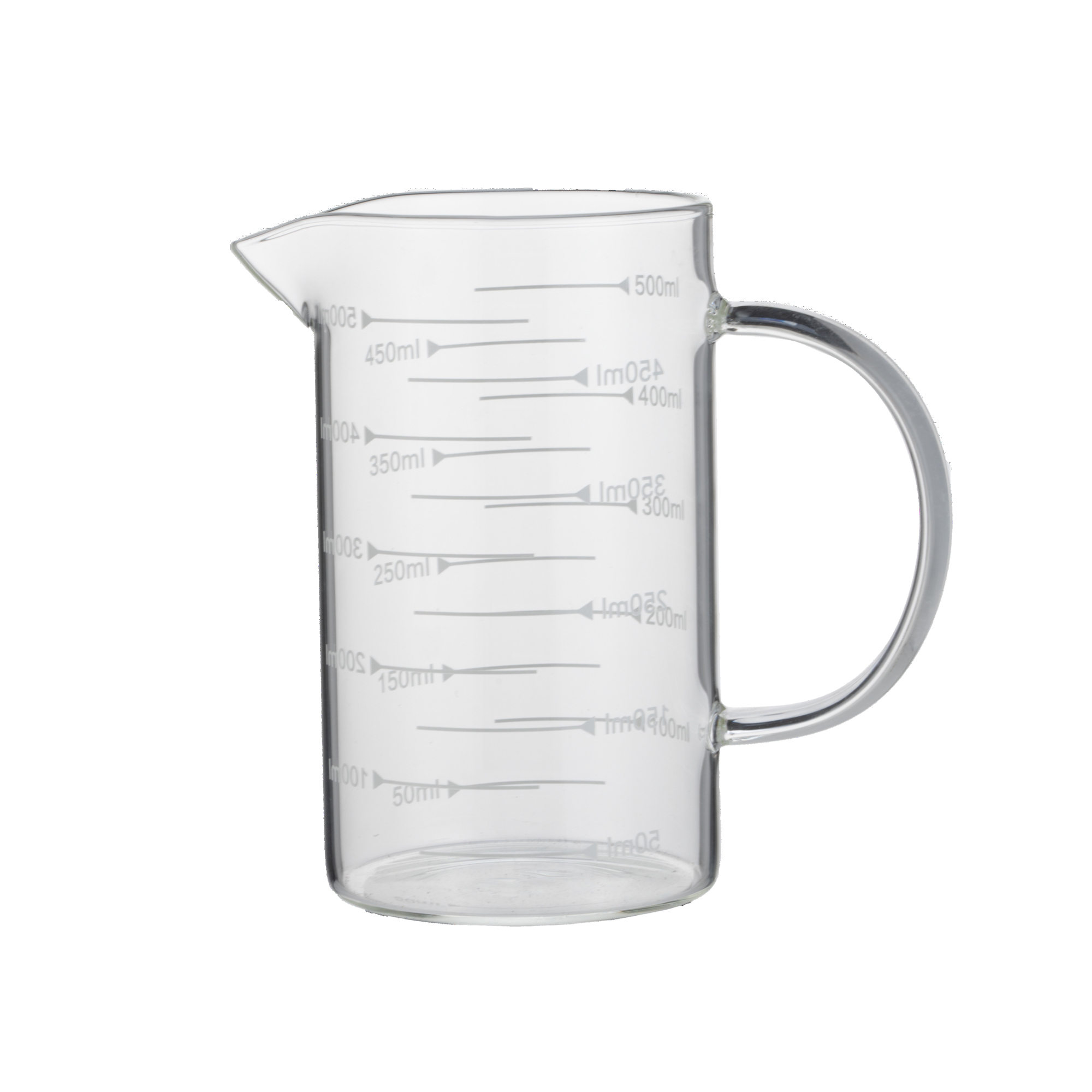 Maatbekerglas, Ø 8 cm, 0,5 l, met 50 ml schaalverdeling, borosilicaatglas