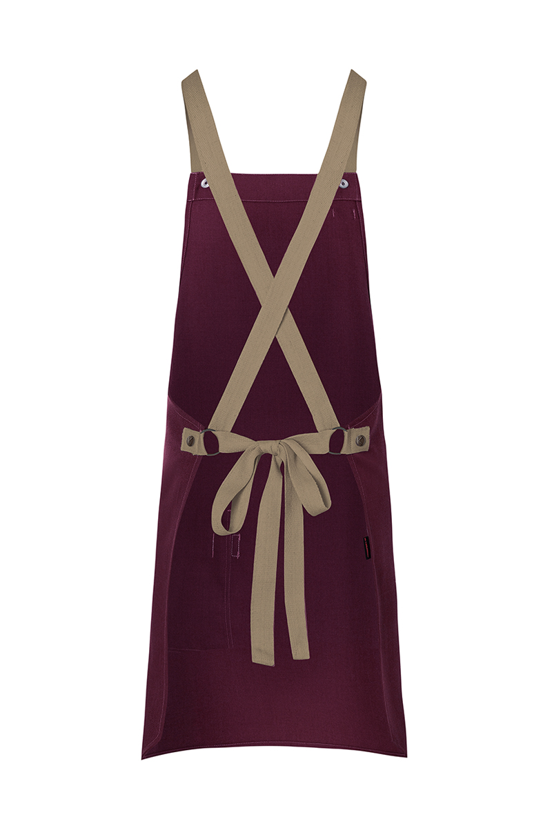Latzschürze Urban-Look mit Kreuzbändern und Tasche - Aubergine