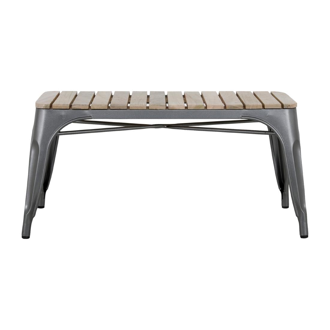 Banc d'intérieur à lattes en bois de manguier et cadre gris acier Bolero Bistro 850 mm (lot de 2)