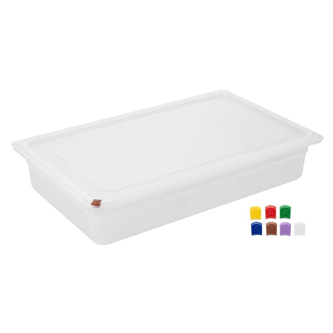 Bacs PP Hygiplas Click GN 1/1 avec couvercles et 7 clips de couleur 100mm 13L (lot de 2)