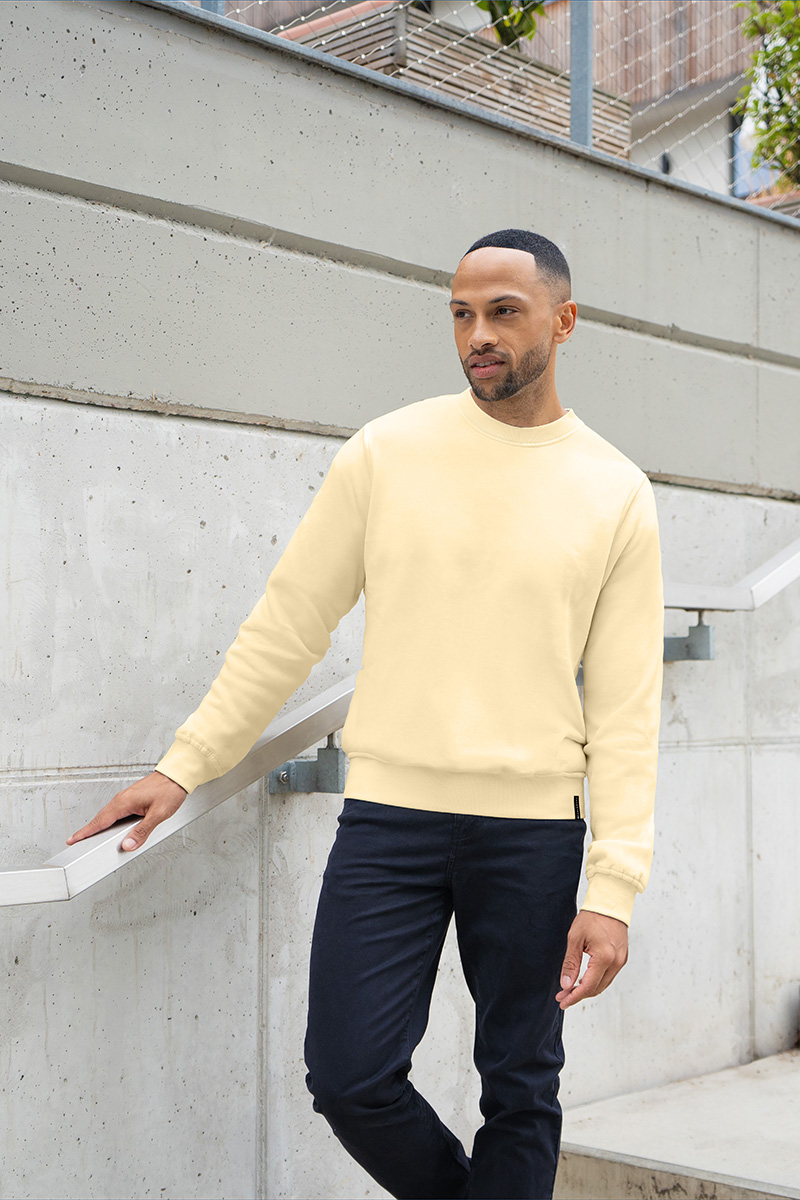 Herren Workwear Sweatshirt Soft-Face, aus nachhaltigem Material - Pastellgelb - L