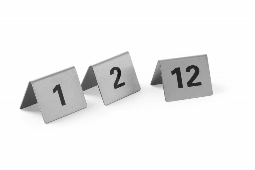 Tafelstandaard nummers 61 - 72 - rvs 55x52x35 mm set 12