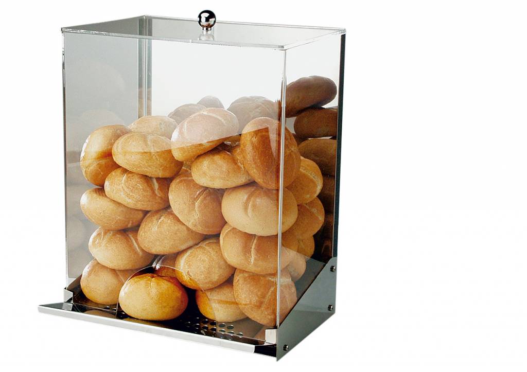 Broodjes Dispenser | RVS/Acryl | Met Kruimellade | Voor 40-50 Broodjes | 32,5x27,5x(H)42cm