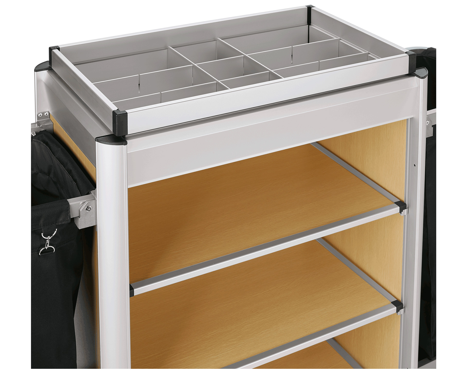 Housekeeping-Wagen - Aluminium und MDF-Holzoptik - 41 kg