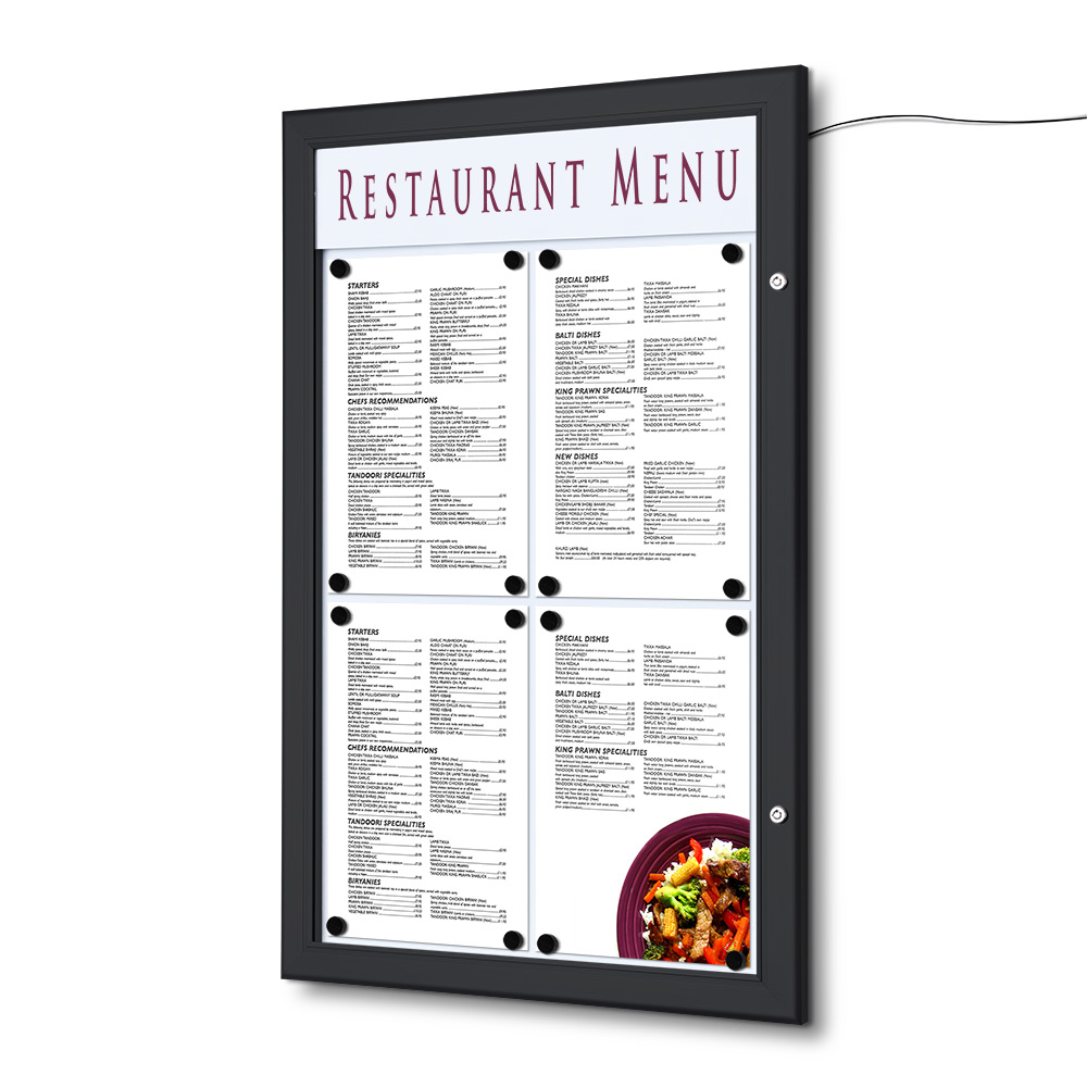 Outdoor Menubord LED Verlicht Met Logo Paneel 4x A4 Staand