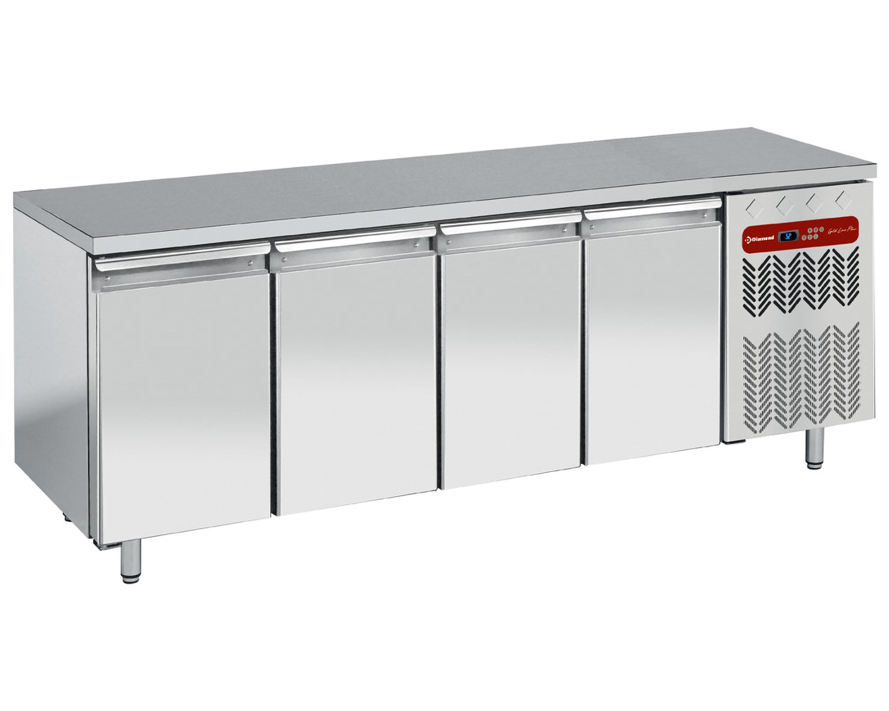 Gekühlte Werkbank aus Edelstahl 1/1GN – 4 Türen – 2250 x 700 x (H) 880/900 mm