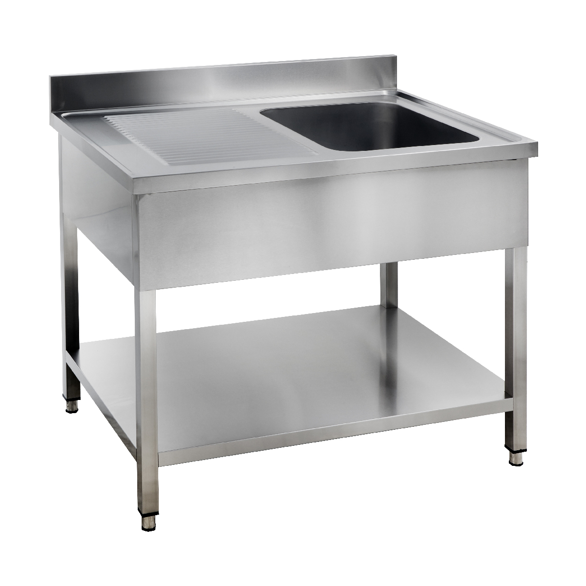 Table de lavage Basic 12x7 avec 1 cuve à droite, Dosseret et étagère inférieure
