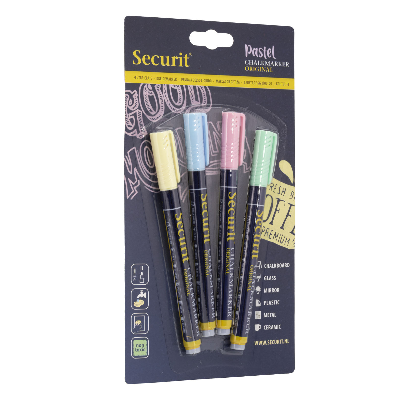 Original Kreidemarker-Set mit vier Pastellfarben, 1–2 mm