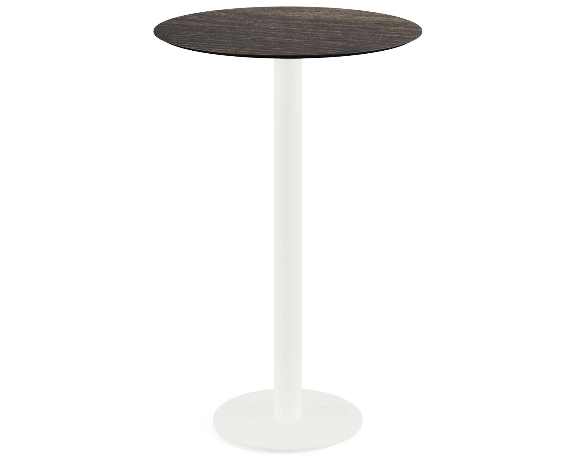 Table de bar Urban piètement blanc + plateau HPL Riverwashed Wood Ø70cm