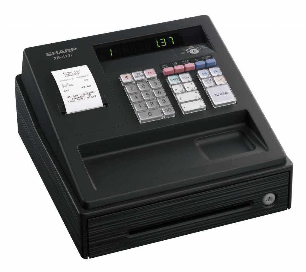 Sharp Kasse SH-XE-A137XBK | Thermodrucker (KEINE TINTE ERFORDERLICH) | 200 Produkte | 8 Produktgruppen