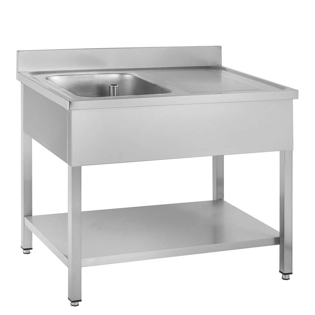 Table de lavage Basic 10x6 avec 1 cuve à gauche, dosseret et étagère inférieure