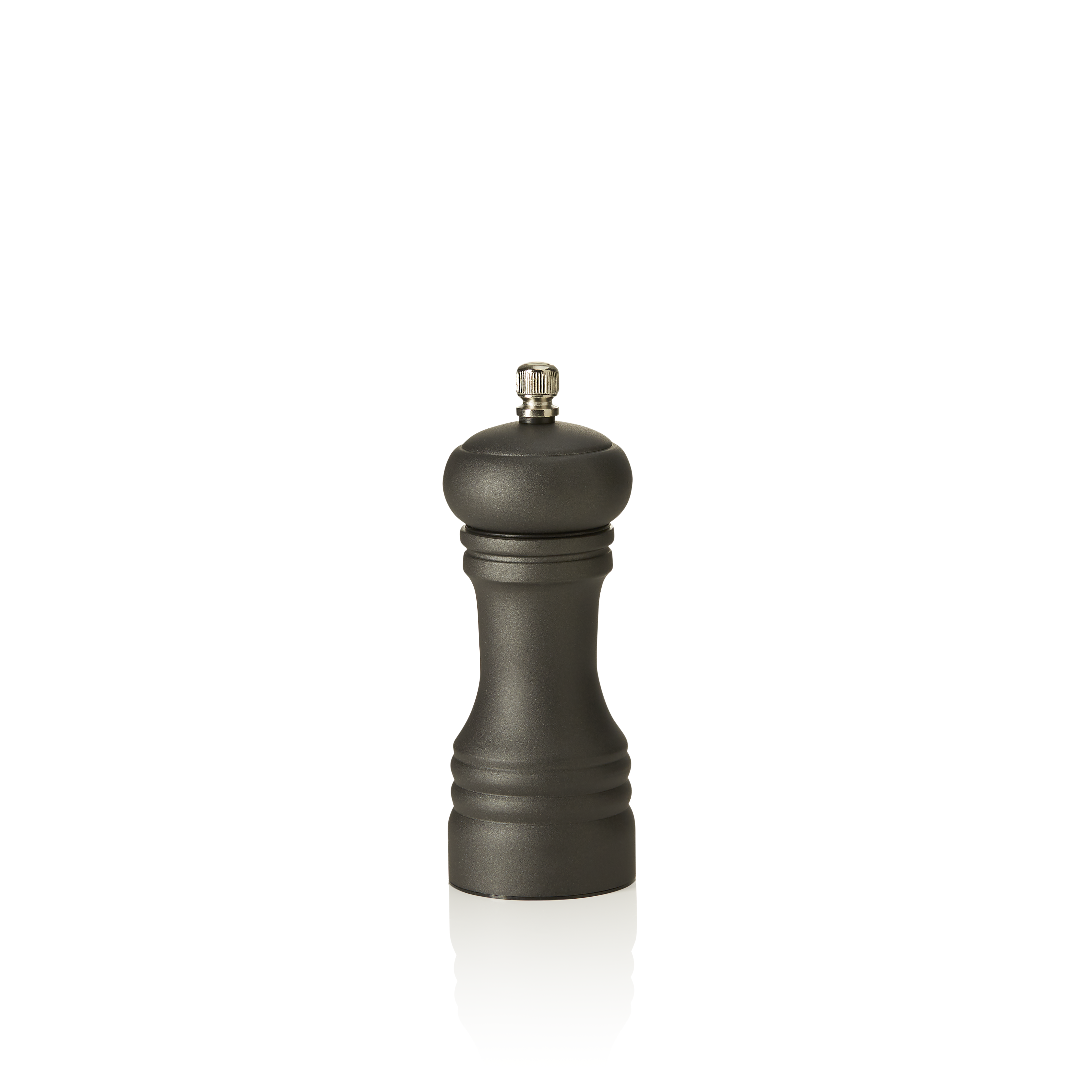 Zoutmolen van metaal met roestvrijstalen maalwerk, hoogte 15 cm, roestvrij staal.