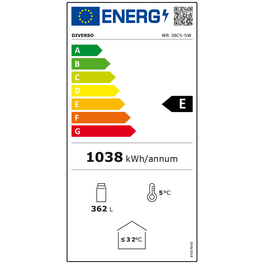 KOELKAST 380 LITER - GLAZEN DEUR - 59X60X(H)184CM 
