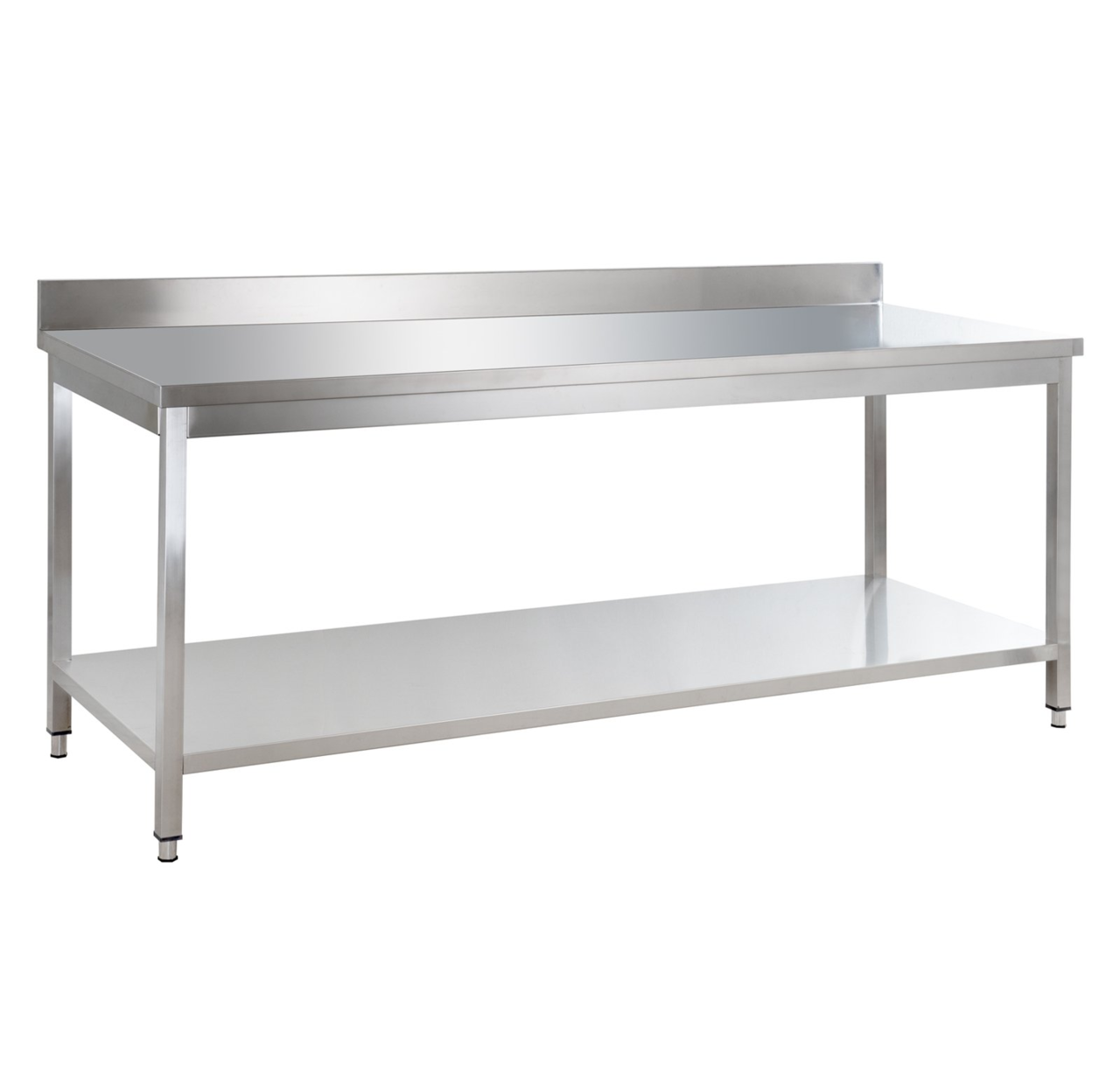 Table de travail en inox Basic 20x7 avec étagère inférieure et dosseret, à monter soi-même