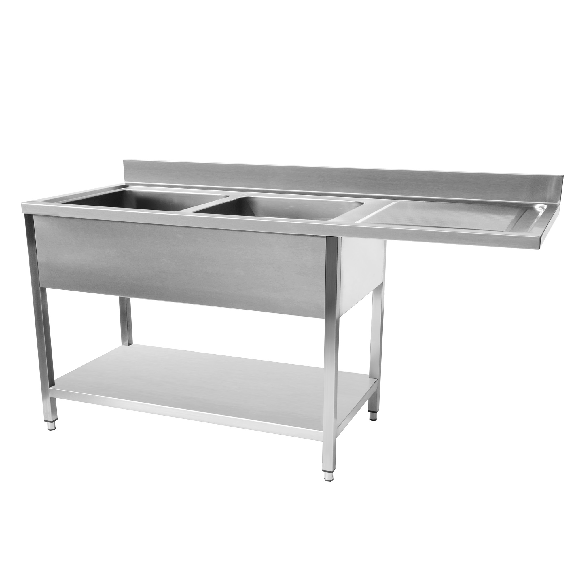 Plonge Inox - Égouttoir Droite - P700x H950mm - Longueur 1600/1800 - 2 Cuves 