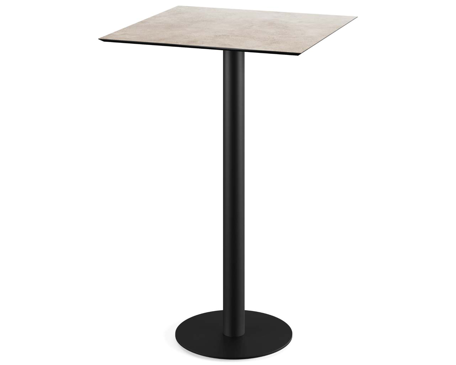 Table de bar Urban piètement noir + plateau HPL Moonstone 70x70cm