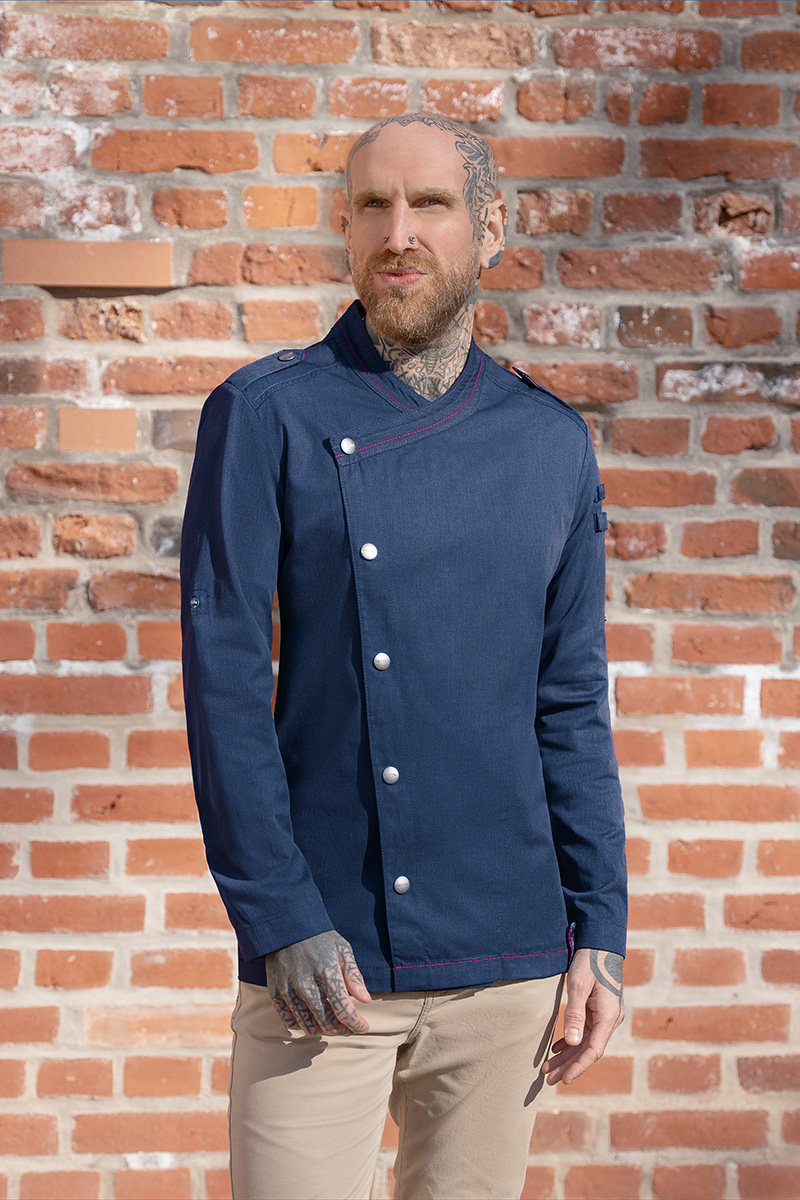 Veste de cuisine à manches longues pour homme ROCK CHEF-Stage2, en matière durable - Bleu Acier - 46