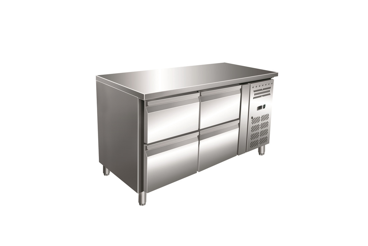 Gastro-Inox Edelstahl GN-Kühlwerkbank mit 4 Schubladen zwangsgekühlt