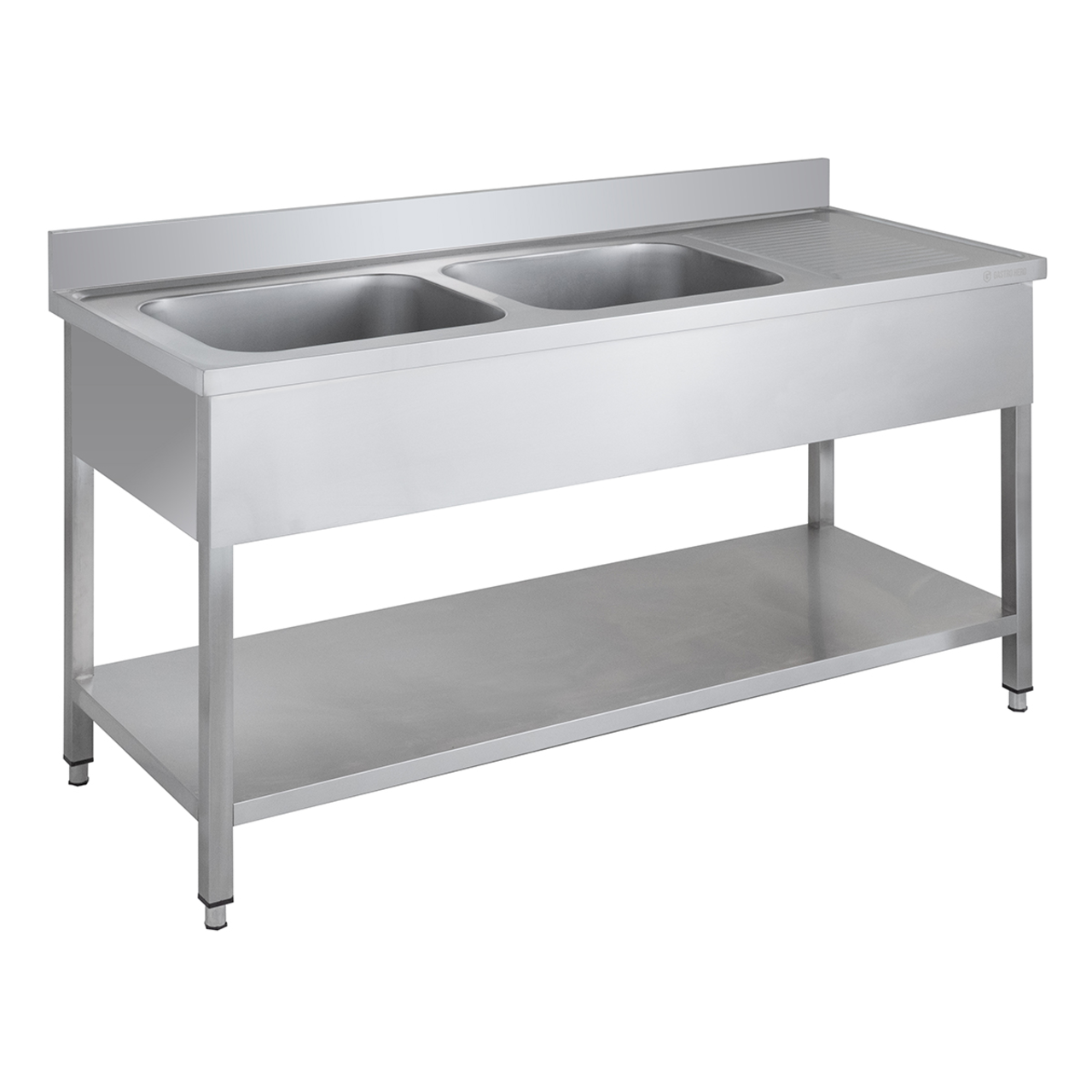 Table de lavage Basic 16x6 avec 2 cuves à gauche, dosseret et étagère inférieure