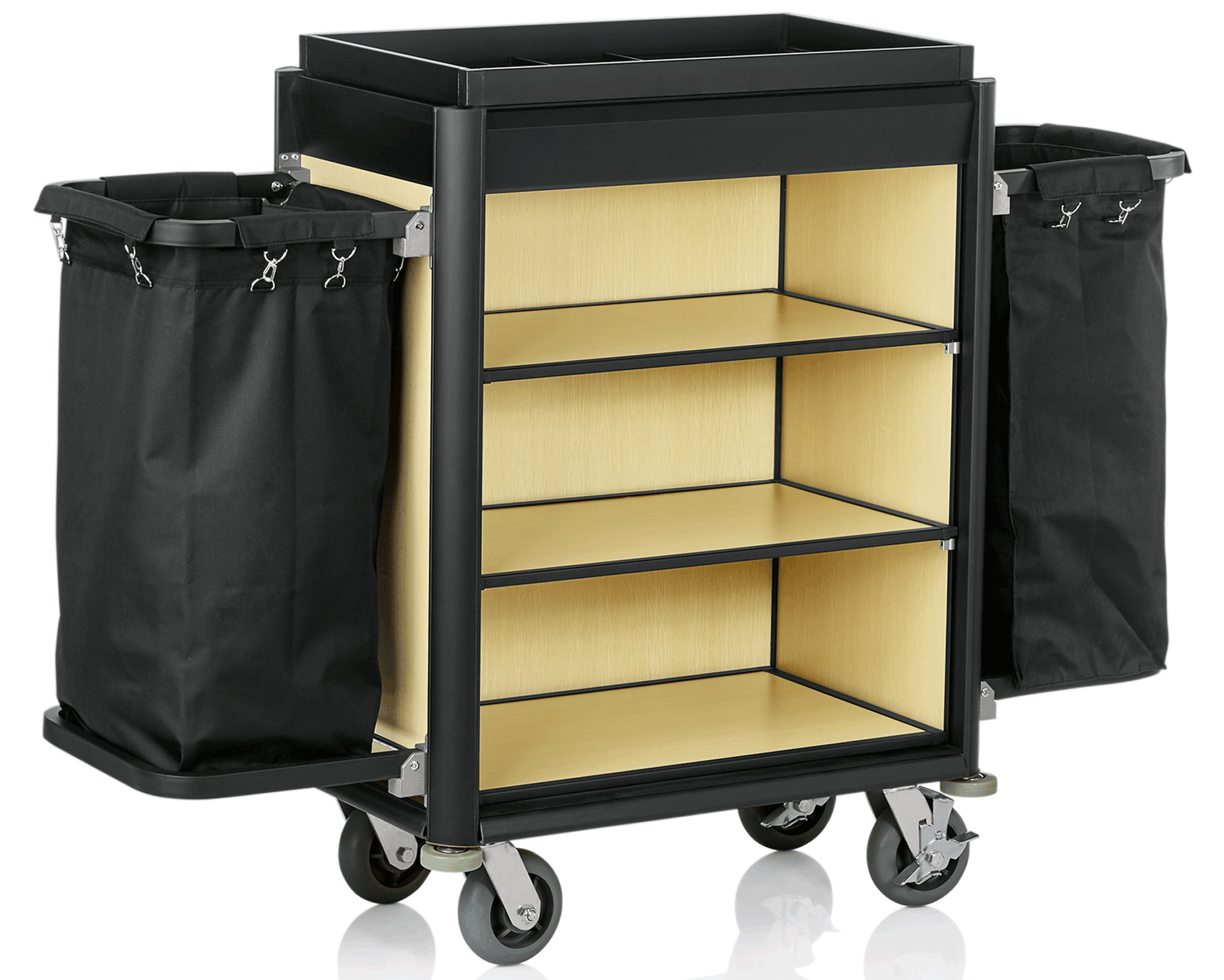 Chariot de ménage - aluminium et aspect bois MDF - 41 kg