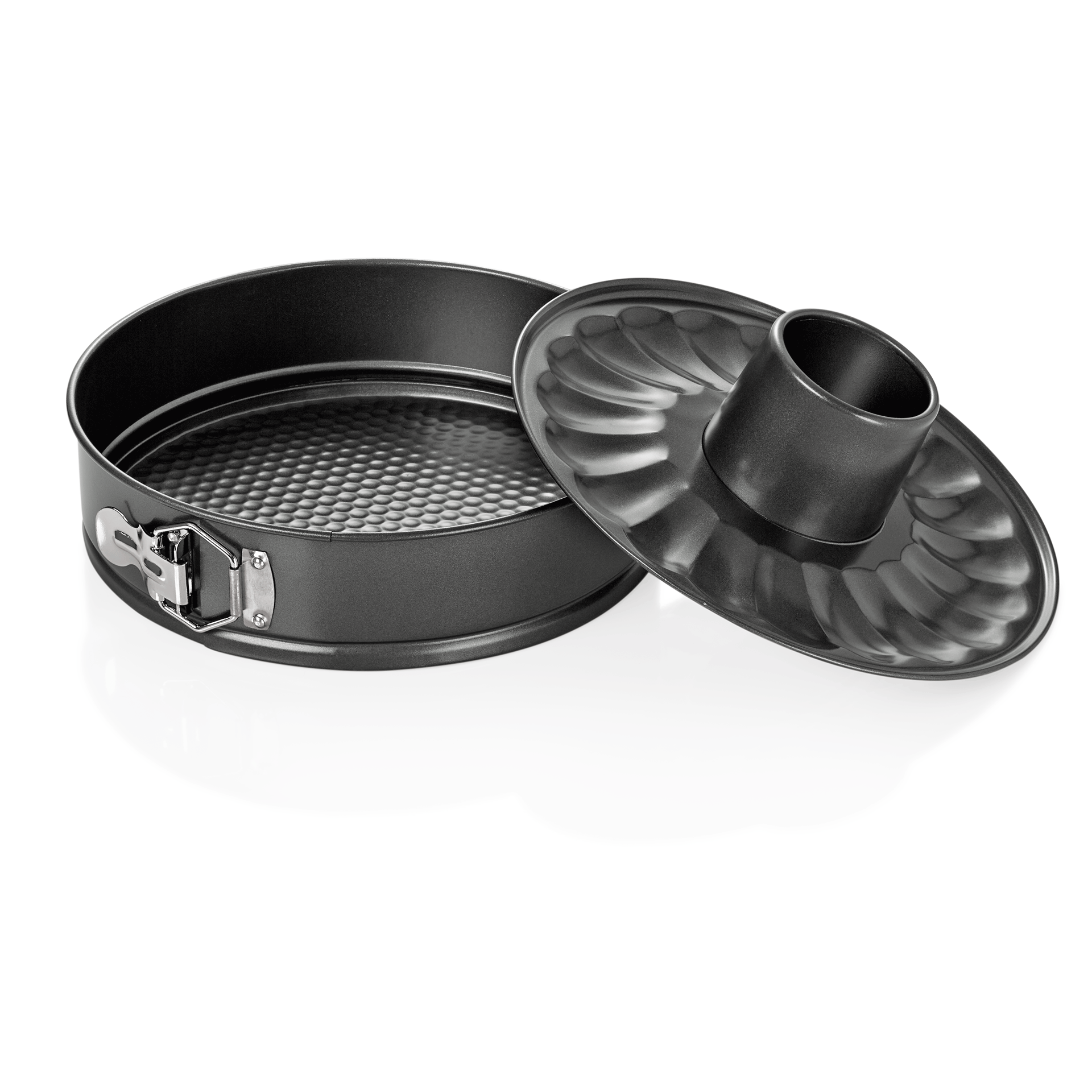 Springvorm met anti-aanbaklaag, Ø 25 cm, hoogte 6,5 cm, 2 verwisselbare bodems, staal