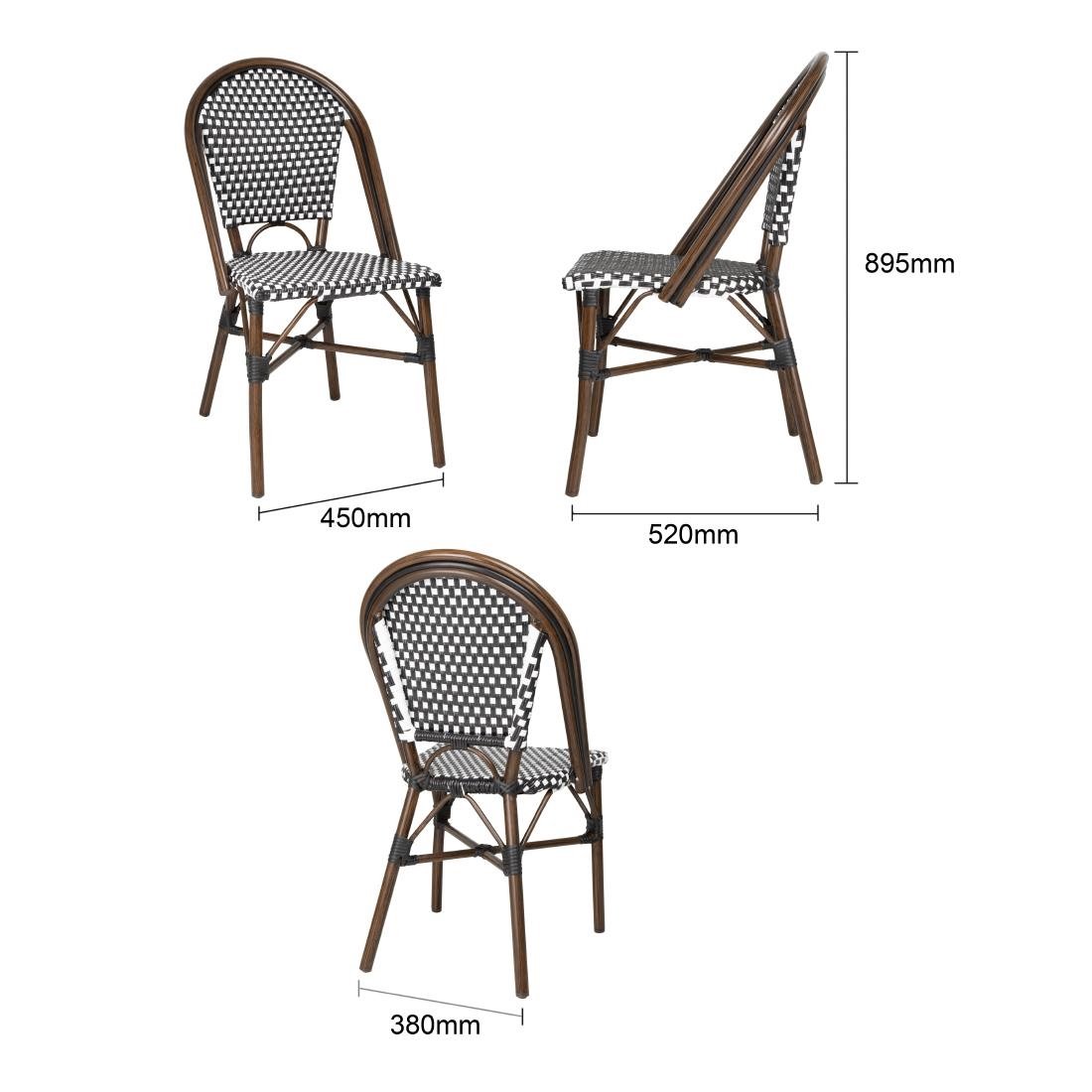 Chaises bistrot parisien en rotin PE Bolero motif noir (Lot de 2)
