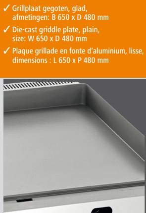 Gas-Grillplatte | Gußeisen-glatt | 8kW | 660x600x(h)295mm 