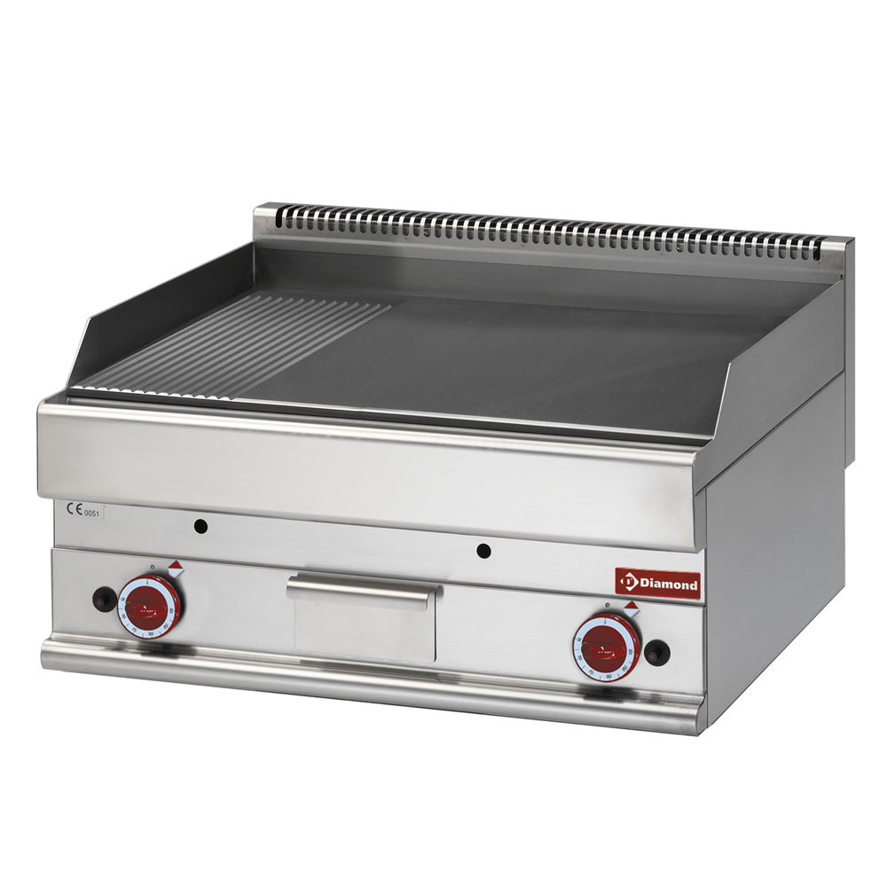 Bakplaat gas glad/geribd - Verchroomd - 700x650x280/380mm