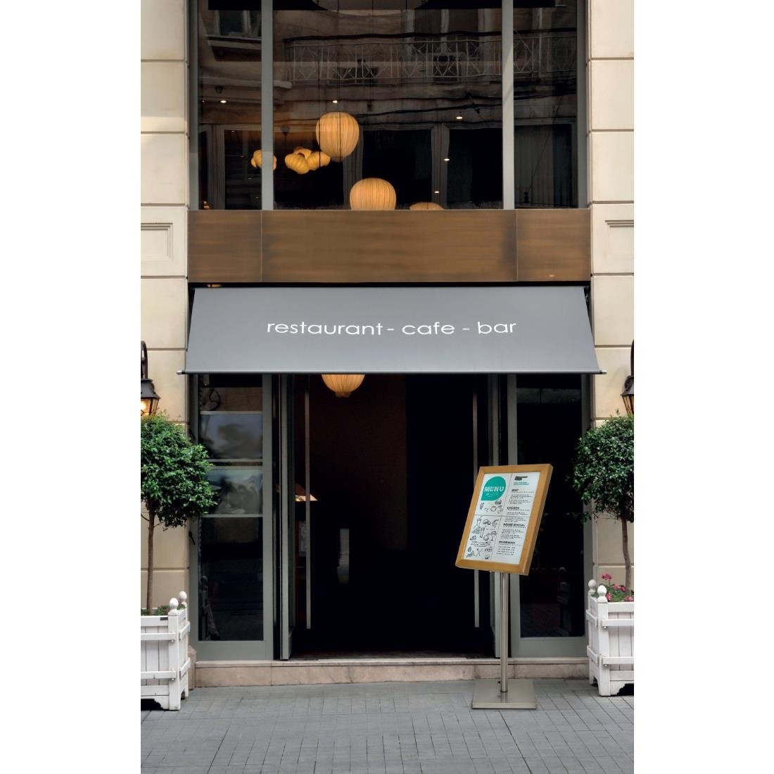 Porte-menu à LED blanches en teck Securit 4xA4 avec poteau et socle