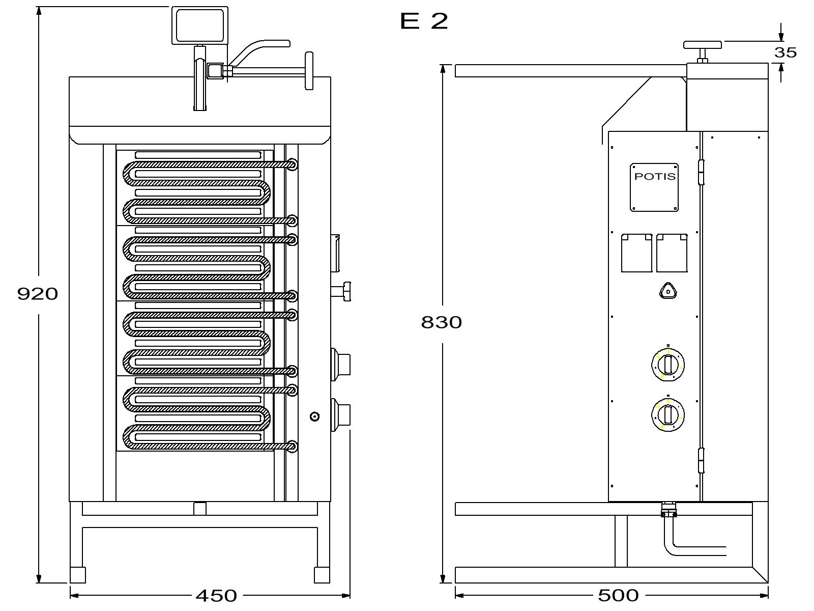 Gyros-Grillgerät Elektro E2-S| 30 Kg | 6,0kW-400/230V 2/N/PE | Erhältlich in 2 Varianten