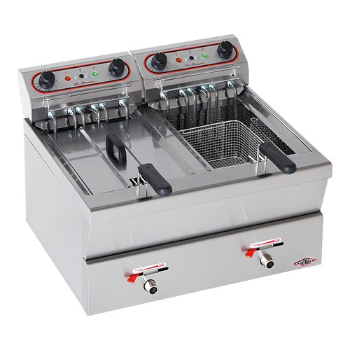 elektrische friteuse - roestvrij staal - 12L+12L - Vetaftapkranen - 31(h)x58x72cm