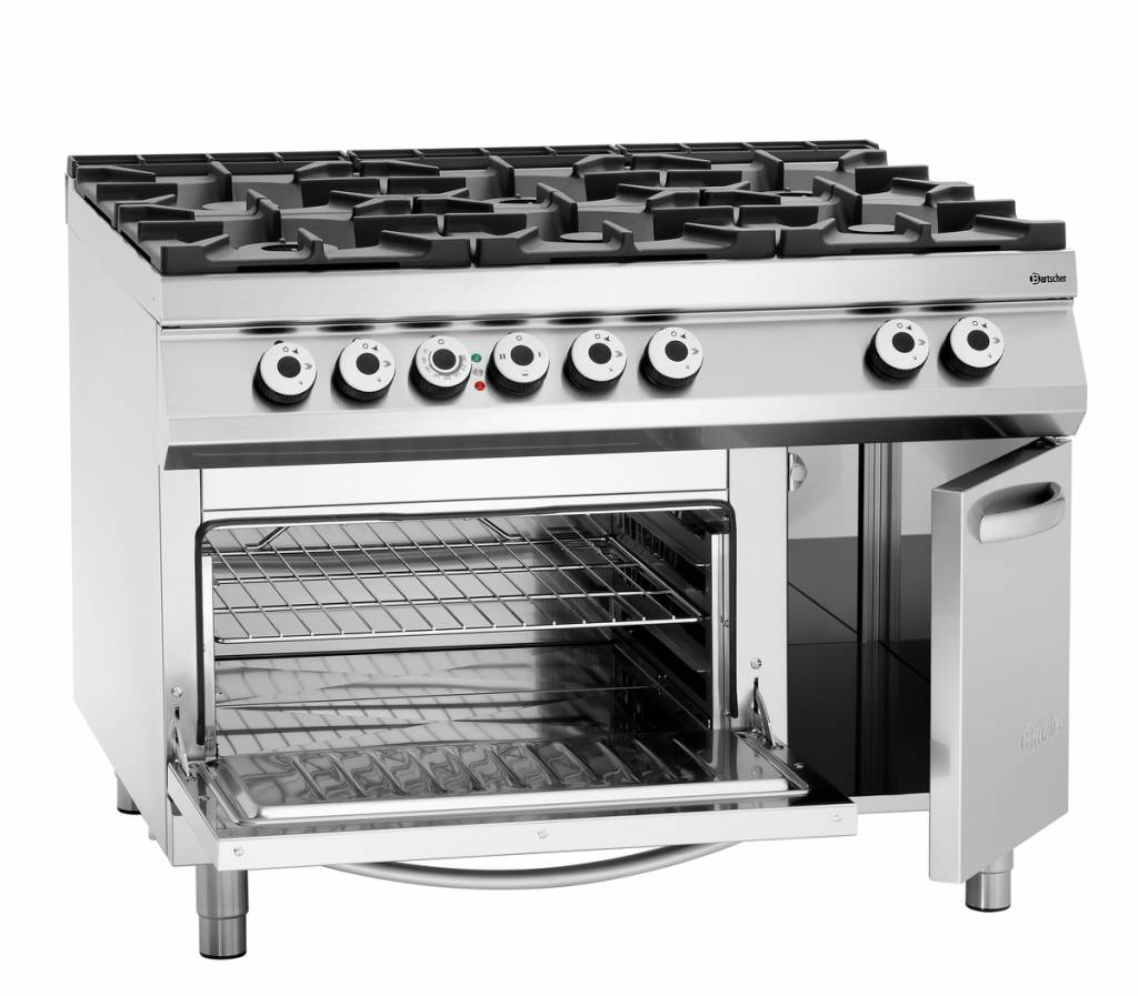 Cuisinière à gaz série 900 - Four électrique+porte - 6 brûleurs -1200x900(h)900-950mm