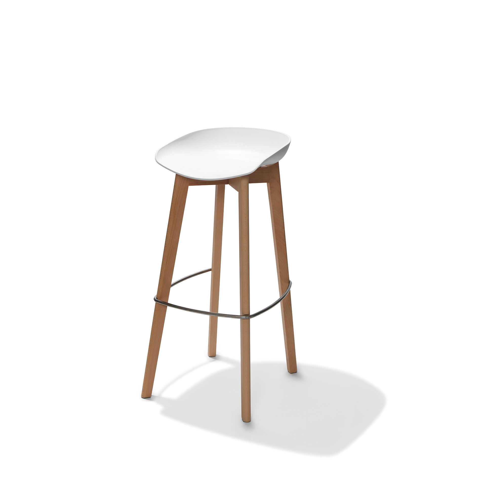 Keeve tabouret de bar sans dossier, Blanc, structure en bois de bouleau et assise en plastique, 53x47x90cm (BxTxH), 506F03SW