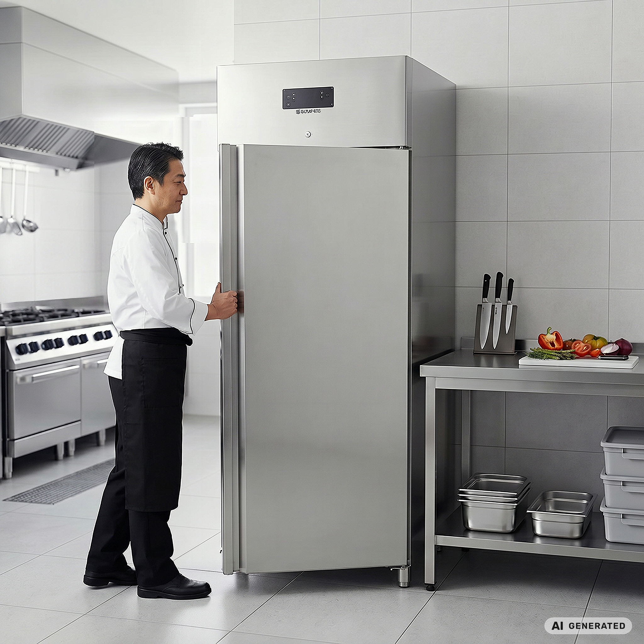 Gastronomie Tiefkühlschrank ECO 700 GN 2/1 Monoblock, 616 Liter Kühlraumvolumen, 3 verstellbare Einlegeböden, Robuste Bauweise, Edelstahl