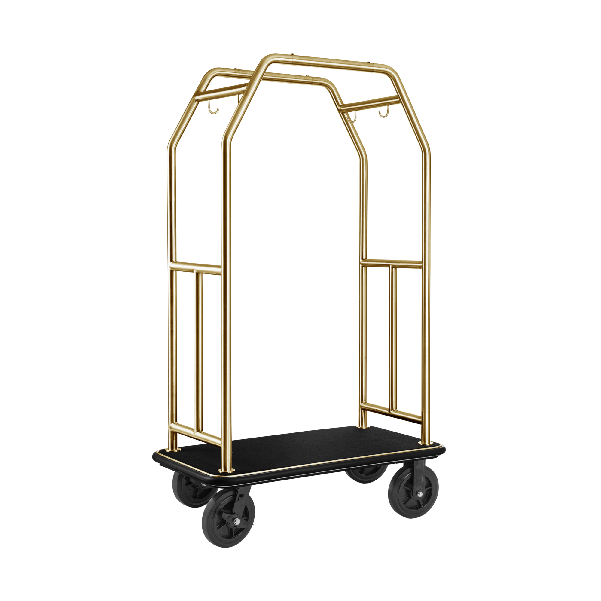 Bagagewagen TRAVELLER, 112 x 60 x 185 cm, goud, zwart tapijt, chroomnikkelstaal 18/8