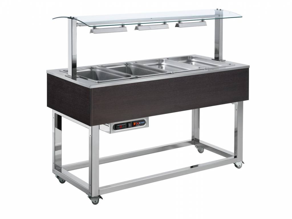 Buffet Chauffant | Bain Marie | 4x 1/1 GN | Afinox | Couleur Wengé | 149,4x65x(H)132,6cm