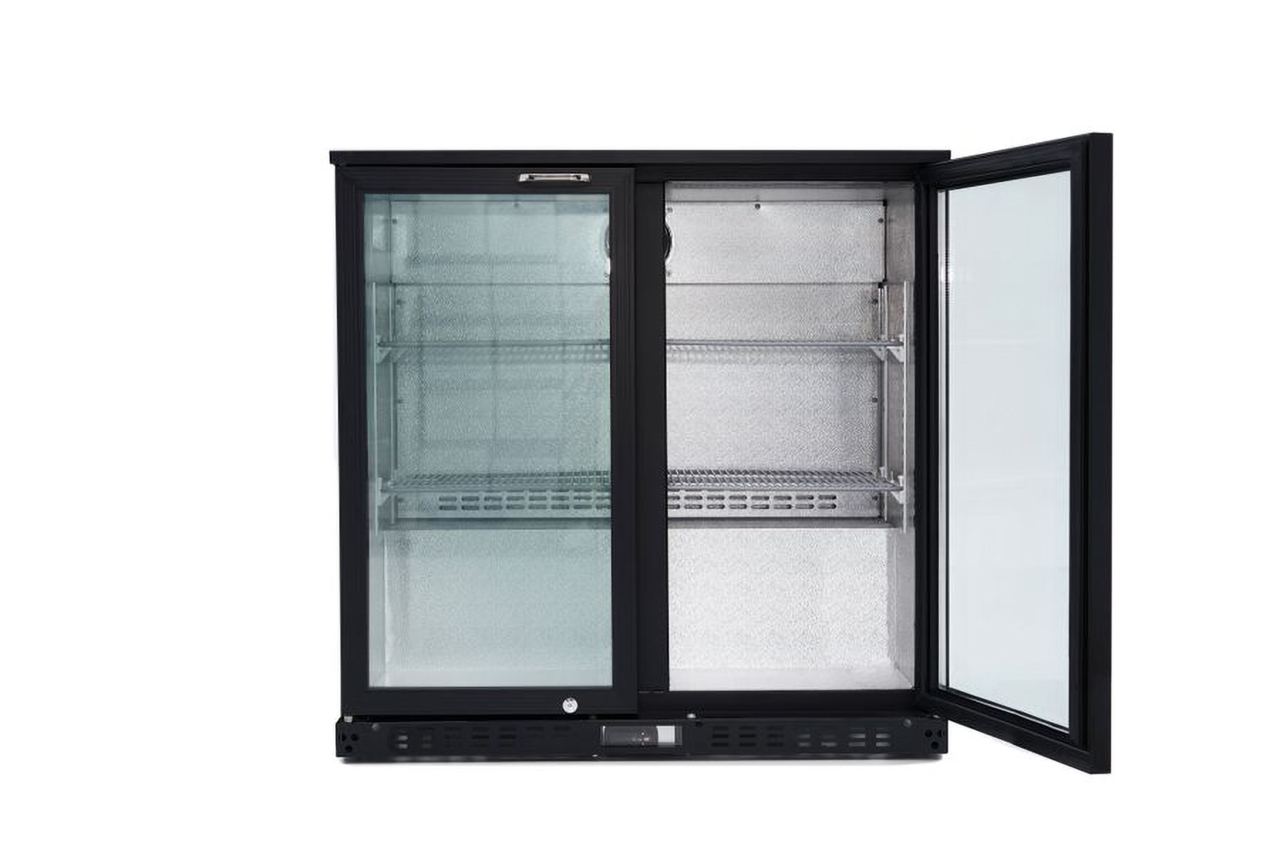 Armoire à boissons ECO 230 noire avec portes battantes, éclairage LED, encastrable sous plan de travail