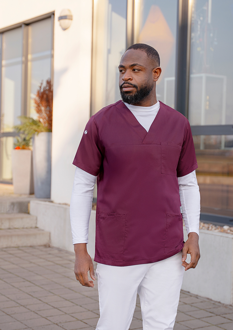 Tunique homme à enfiler à manches courtes Essential, en matériau durable - Aubergine - L