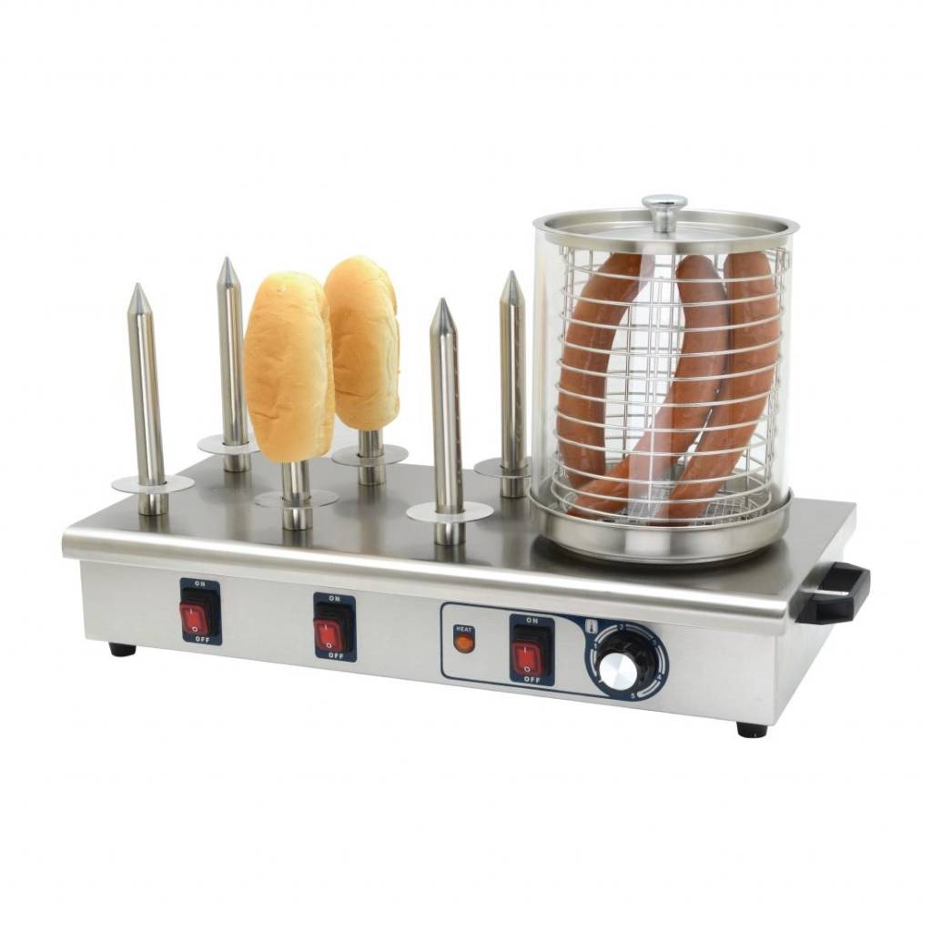 Hotdogwarmer met 6 warmhoudpennen | 750W/230V | 67x34x37(H)cm