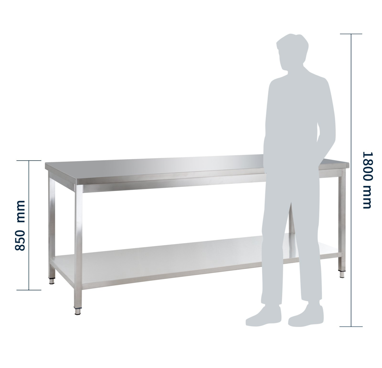Table de travail en inox Basic 16x6 avec étagère inférieure, à monter soi-même