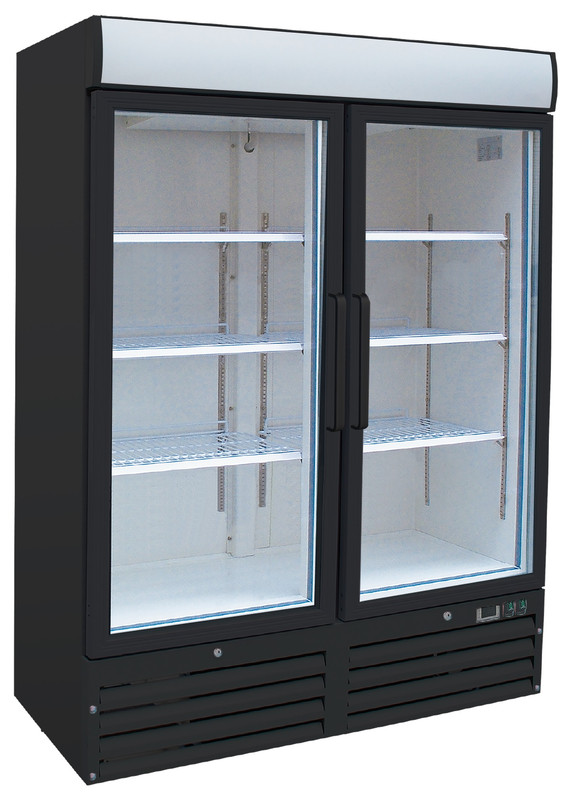 Gastro-Inox schwarzer Stahlgefrierschrank 1200 Liter mit Glastüren, zwangsgekühlt